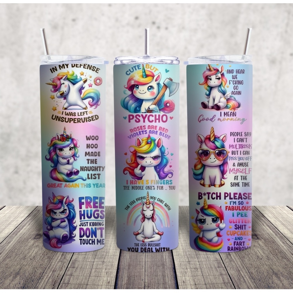 Hand Crafted Whimsical Unicorn sarcasm Tumblers